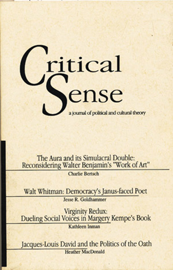 Image for Critical Sense: A Journal of Political and Cultural Theory (Vol 4, Number 2, Fall 1996)
