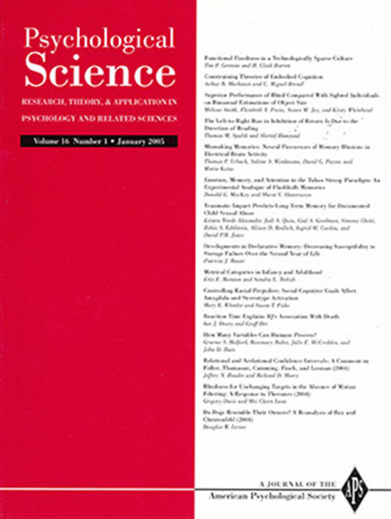 Image for Psychological Science (Vol 16, No. 1, January 2005)