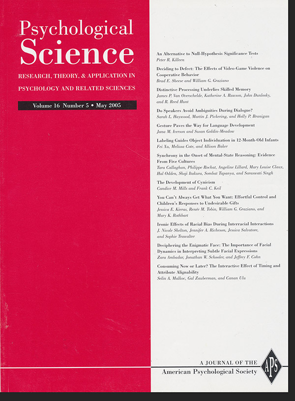Image for Psychological Science: Research, Theory, & Application in Psychology and Related Sciences (Volume 16, Number 5, May 2005)