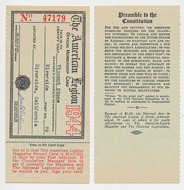 Image for The American Legion: Official Membership Card (Untrimmed, 1944)