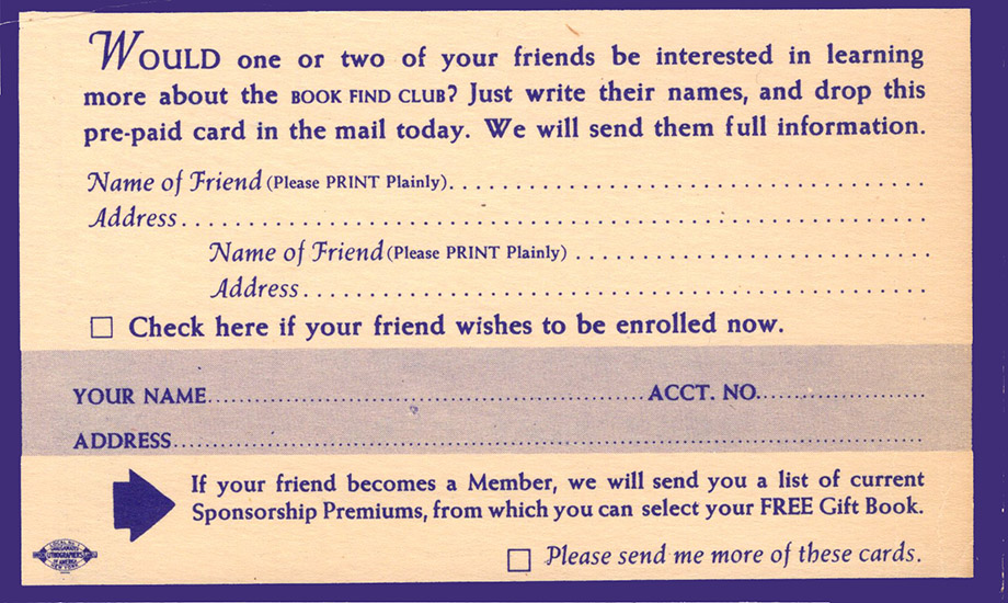 Image for Book Find Club Reply Card