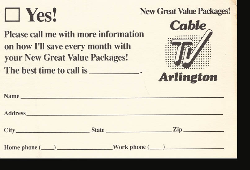 Image for Direct Mail Postcard: Cable TV Arlington