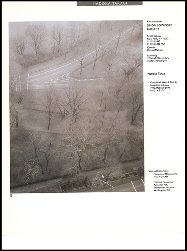 Image for Madoka Takagi: Central Park West and 73rd St., Manhattan, February 1990