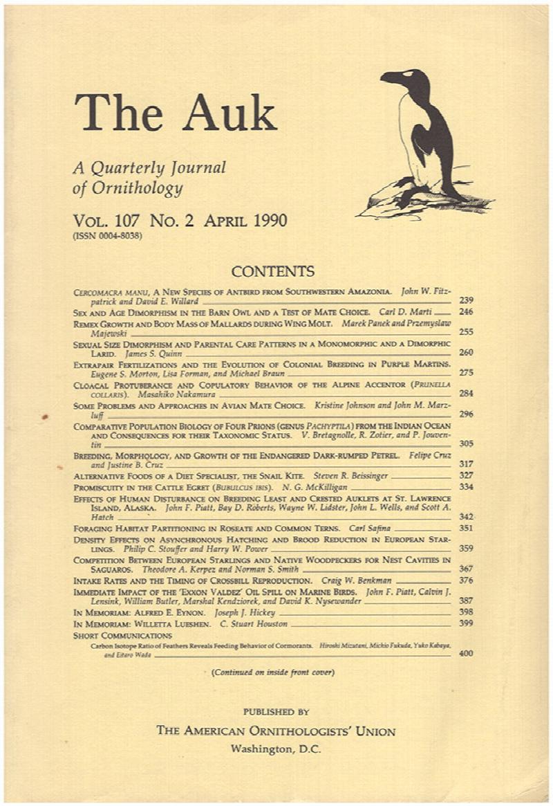 Image for The Auk (Vol. 107, No 2, April 1990)