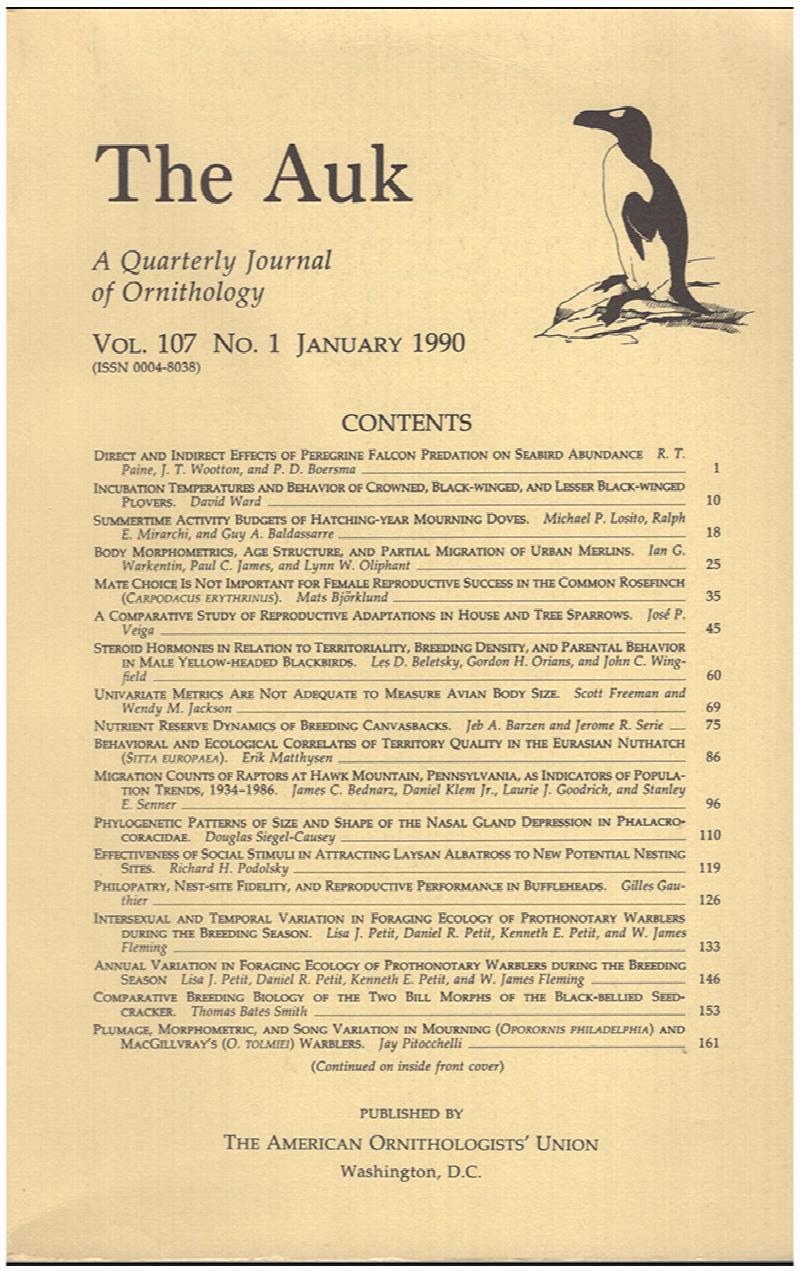 Image for The Auk (Vol. 107, No 1, January 1990)