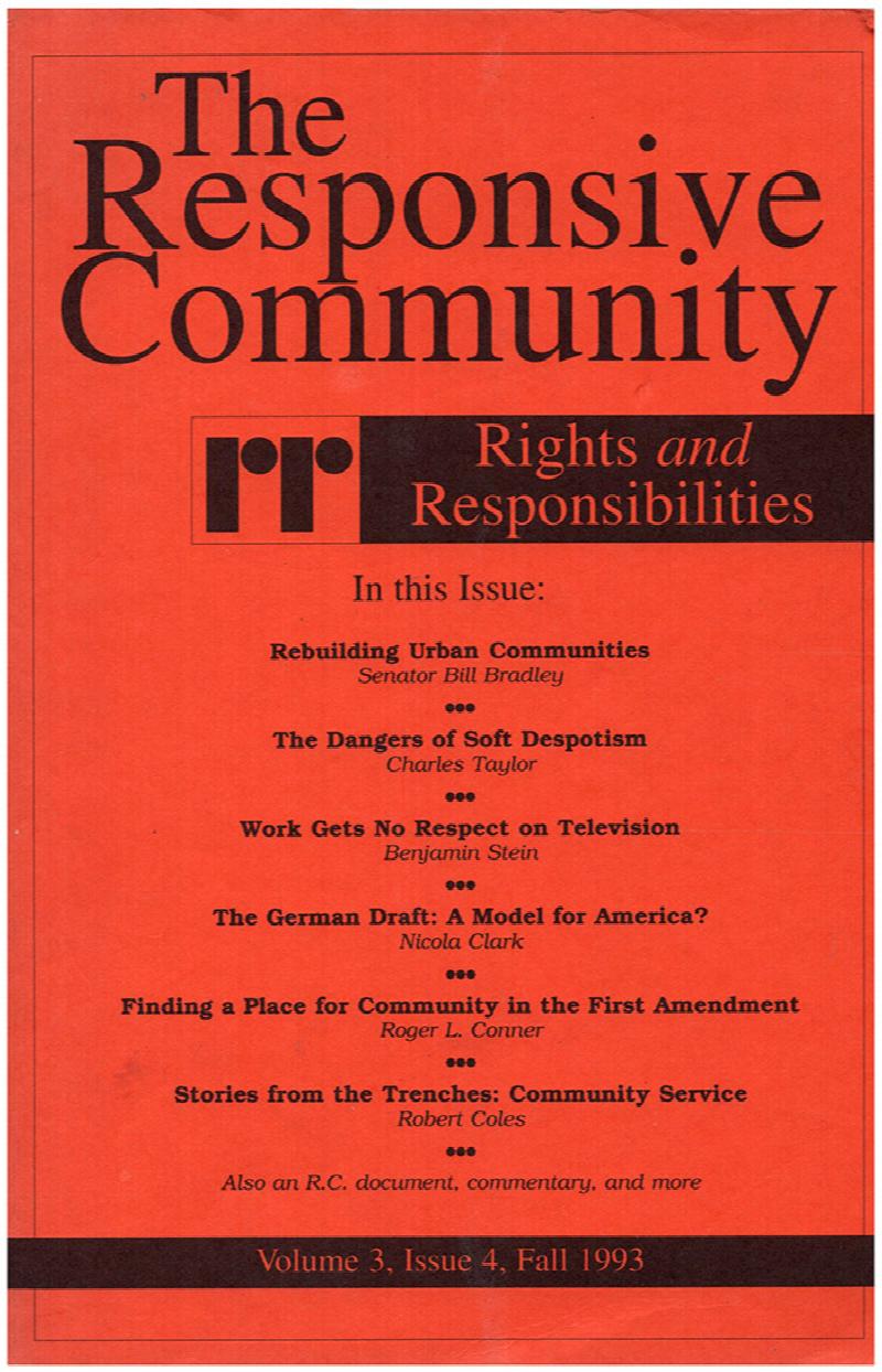 Image for The Responsive Community: Rights and Responsibilities (Volume 3, Issue 4 / Fall 1993)