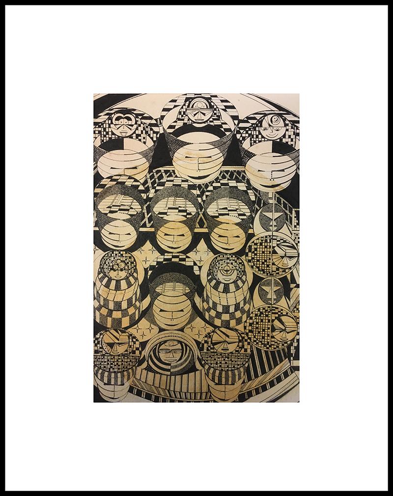 Image for Faces (Drawing on Painted Paper by Amy Ione, Framed)