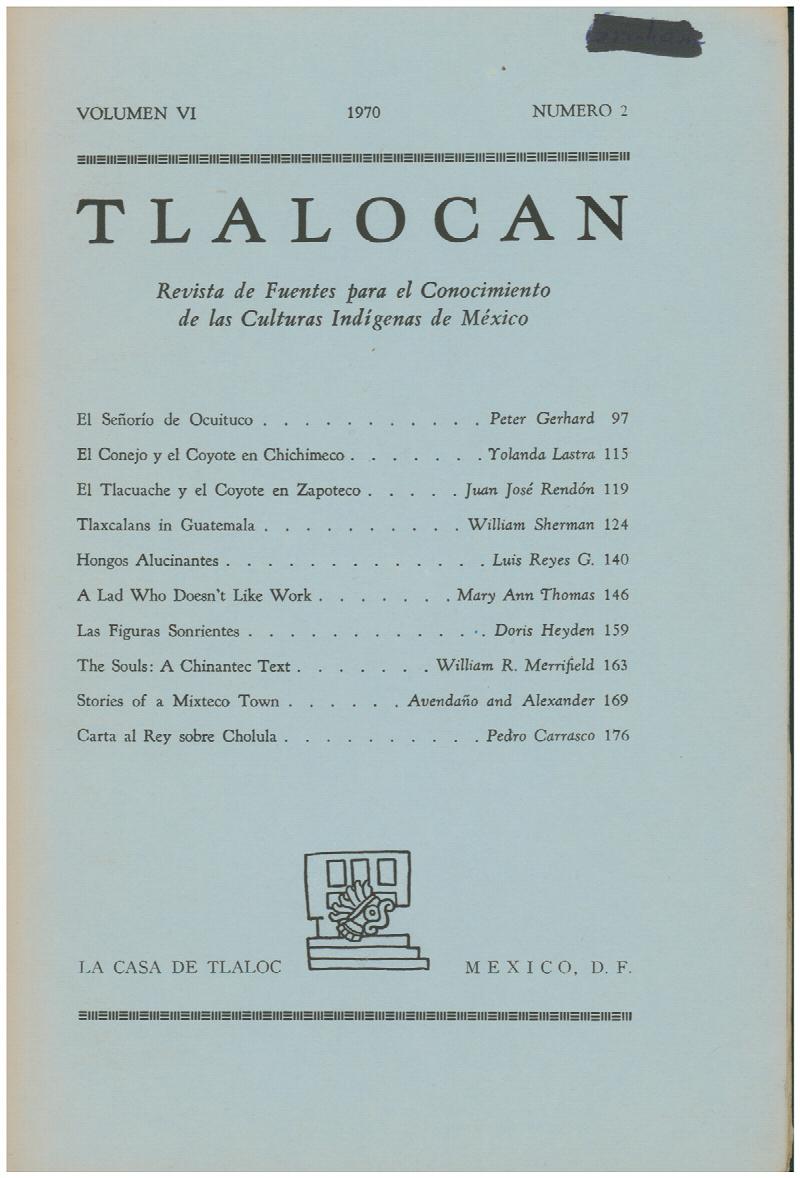 Image for Tlalocan: A Journal of Source Materials on the Native Cultures of Mexico (Vol VI, 1970, Numero 1)