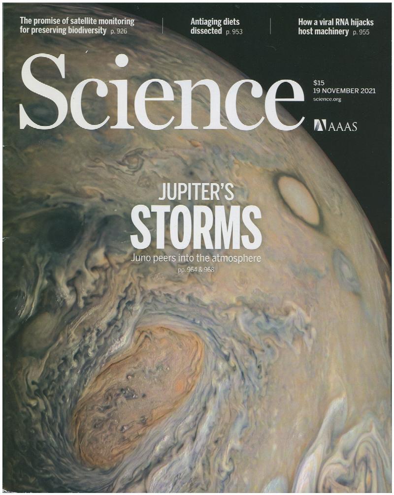Image for Science Magazine: Features Jupiter's Storms (19 November 2021, Vol 374, No. 6570)
