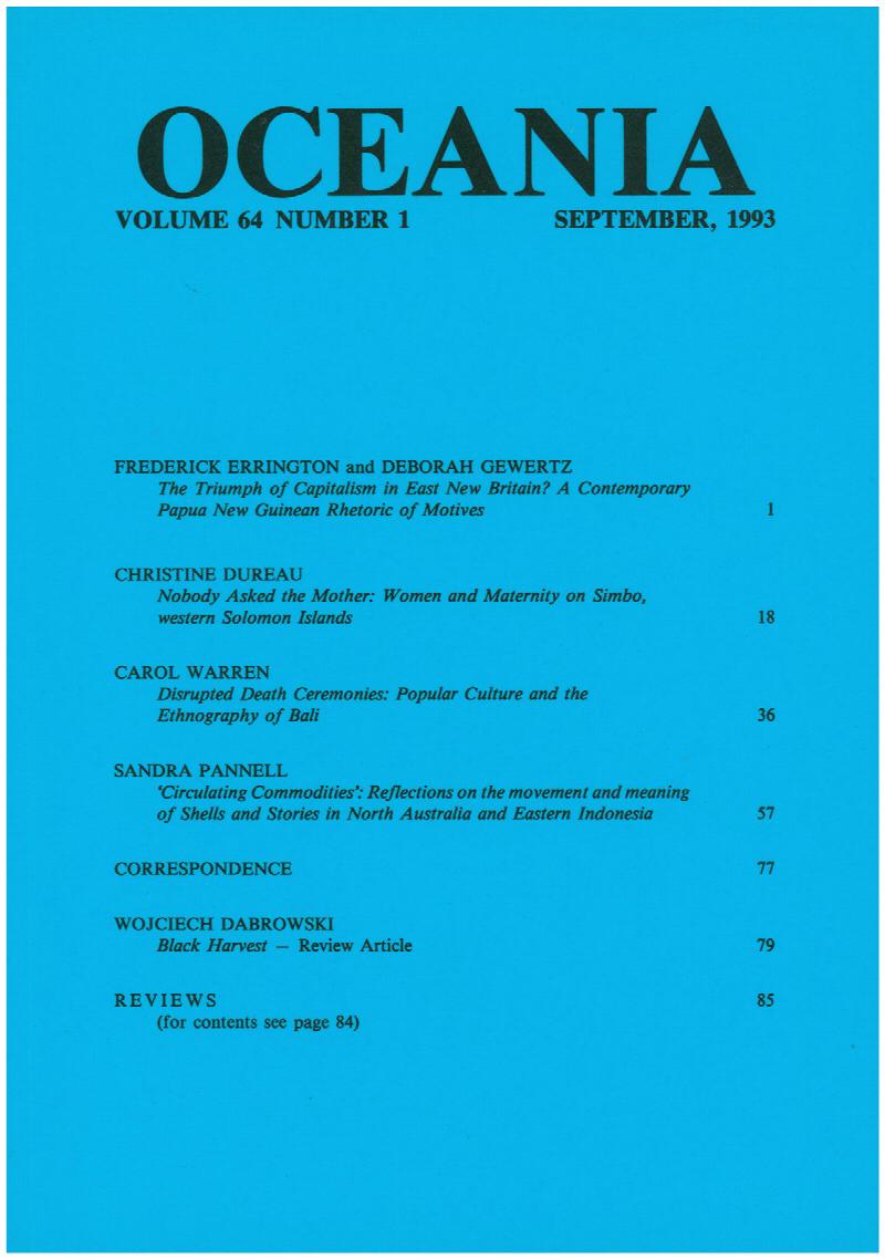 Image for Oceania Journal (September 1993, Volume 64, No 1)