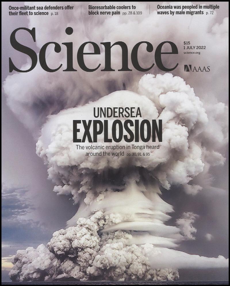 Image for Science Magazine: Features the undersea volcanic explosion in Tonga (1 July 2022)