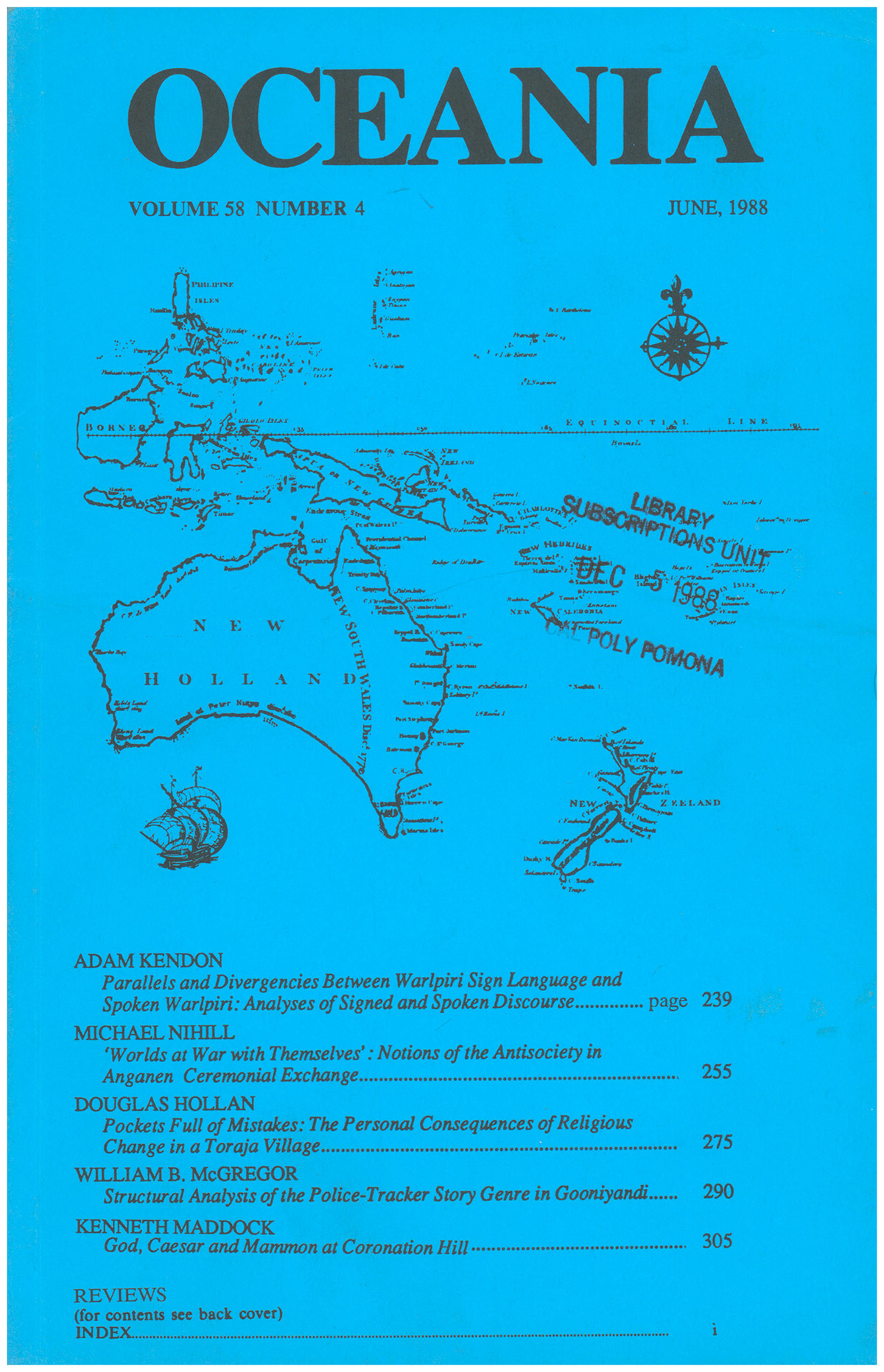Oceania Journal (Volume 58, No 4, June, 1988)