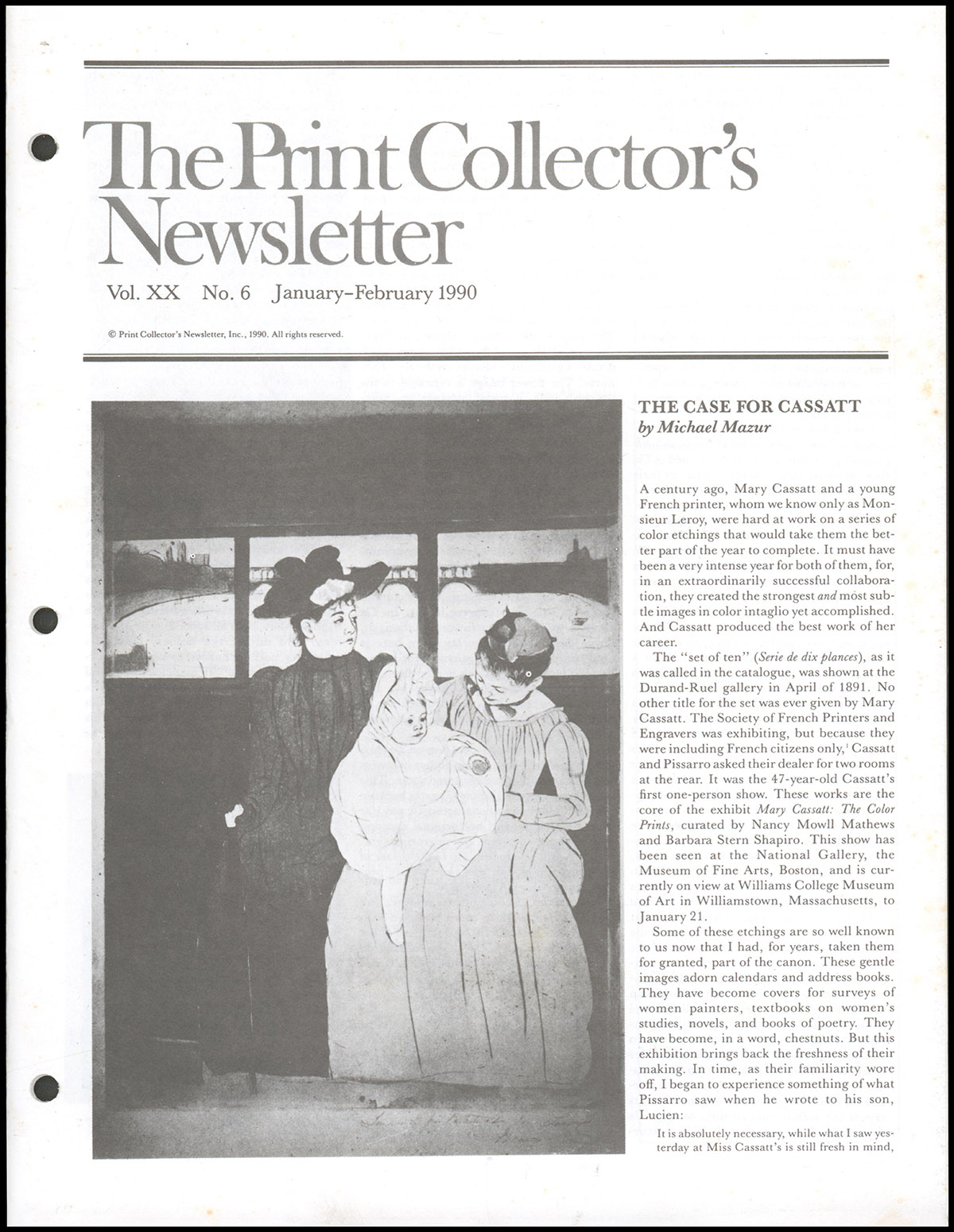 The Print Collector's Newsletter (Volume XX, No. 6, January-February 1990)