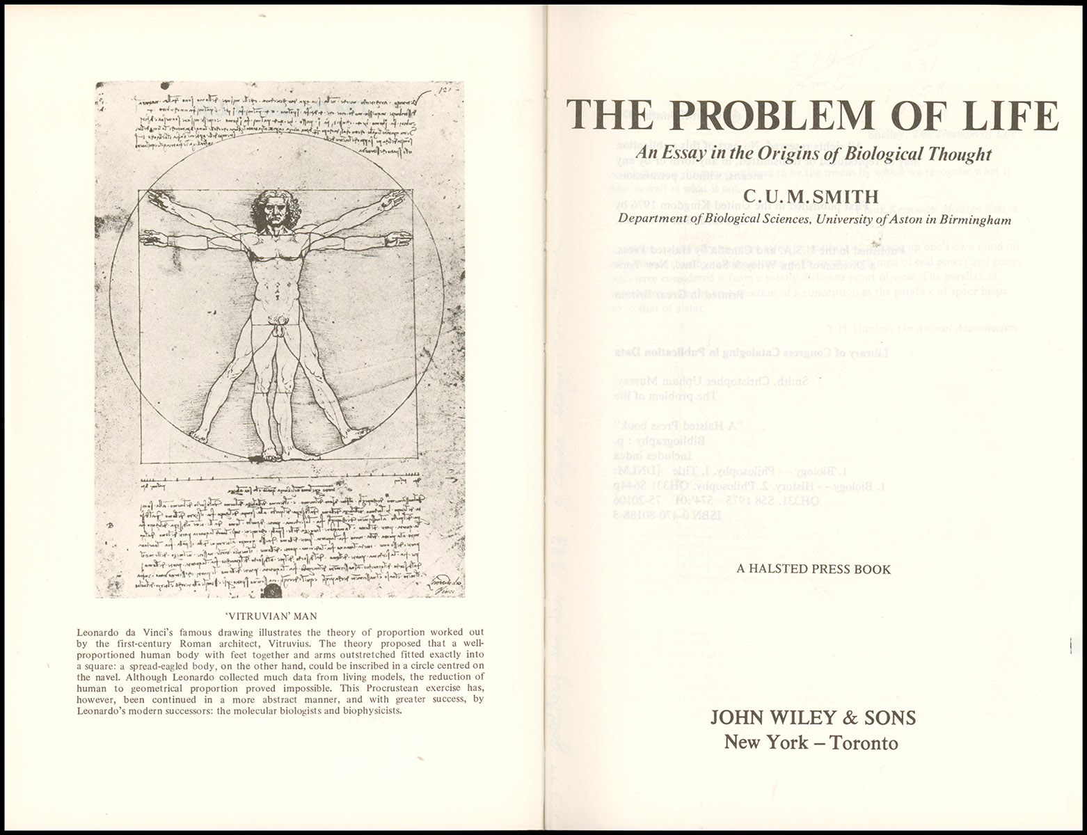 The Problem of Life: An Essay in the Origins of Biological Thought