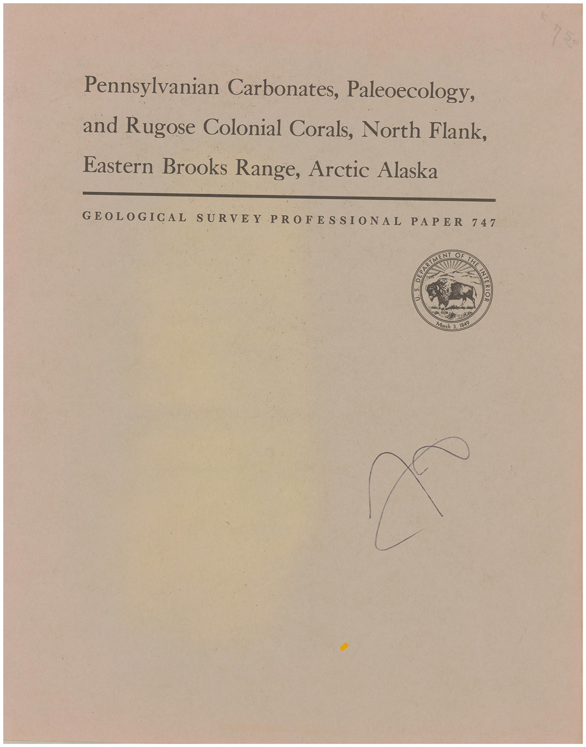 Pennsylvanian Carbonates, Paleoecology, and Rugose Colonial Corals, North Flank, Eastern Brooks Range, Arctic Alaska (United States Geological Survey Professional Paper 747)
