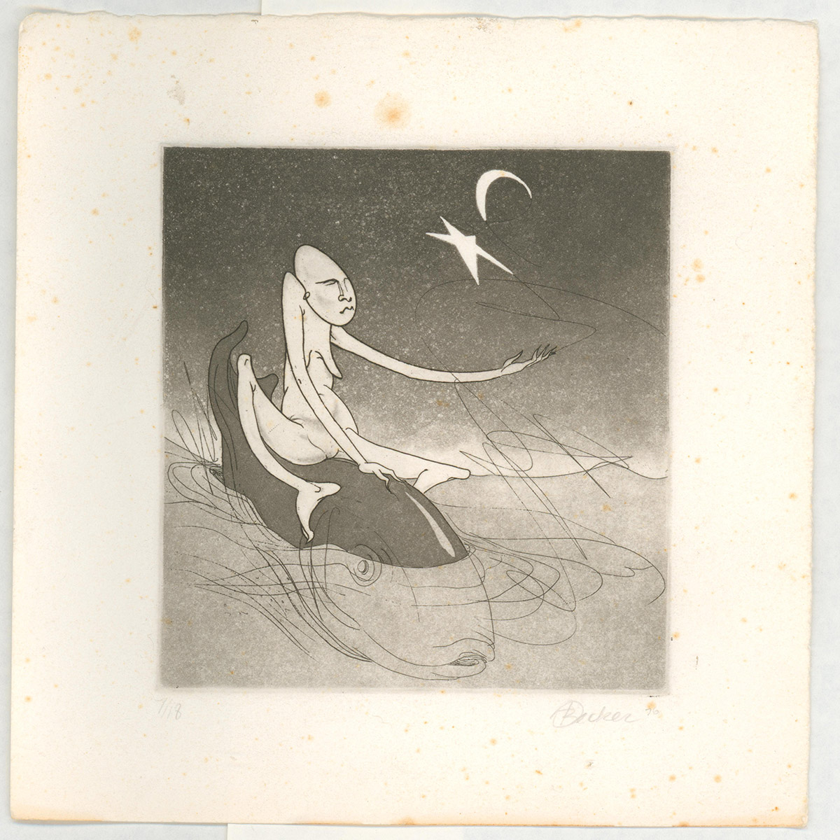 Man Riding Fish (Lithograph by Becker, Signed, 7/18)