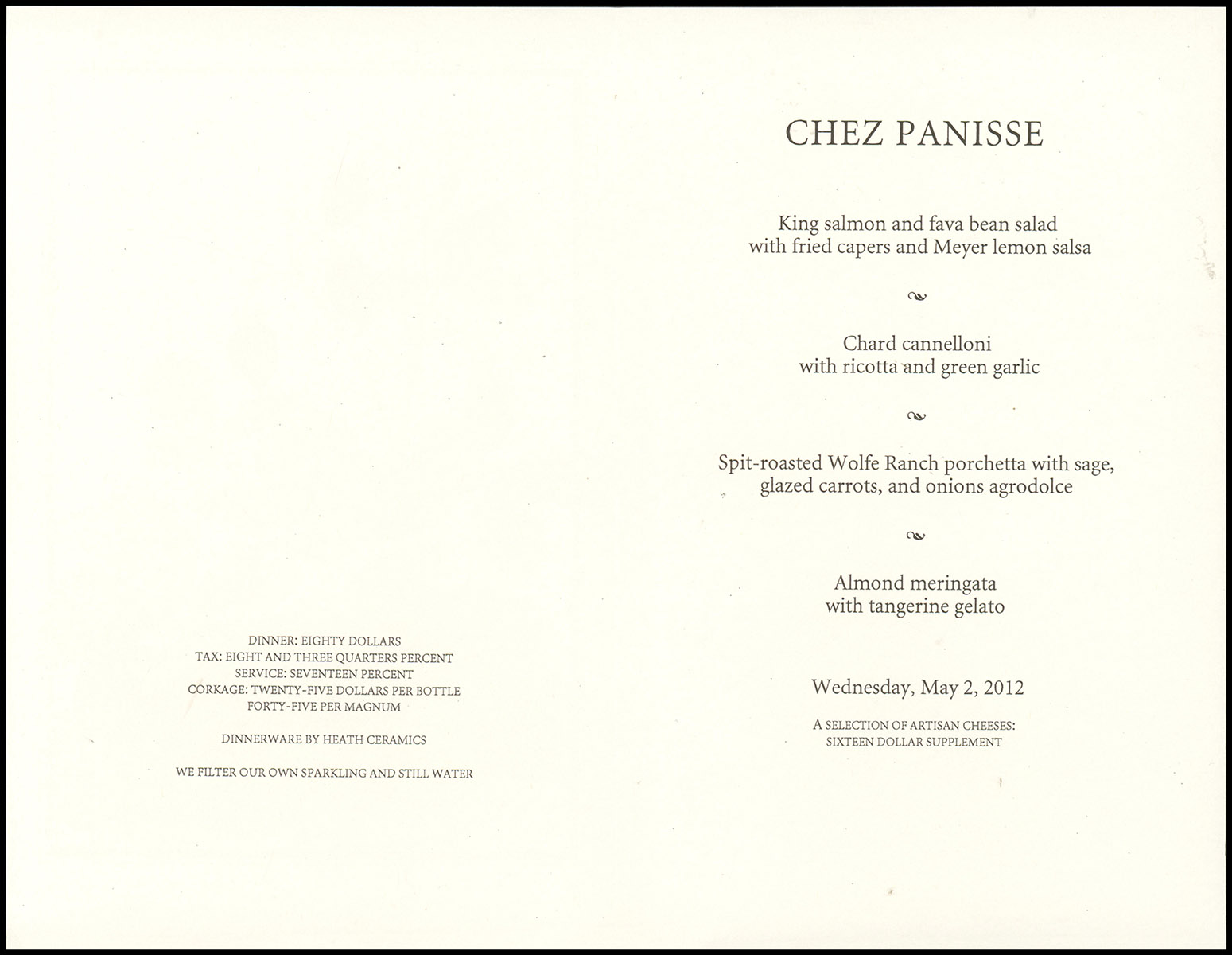 Menu: Chez Panisse (Wednesday, May 2, 2012)