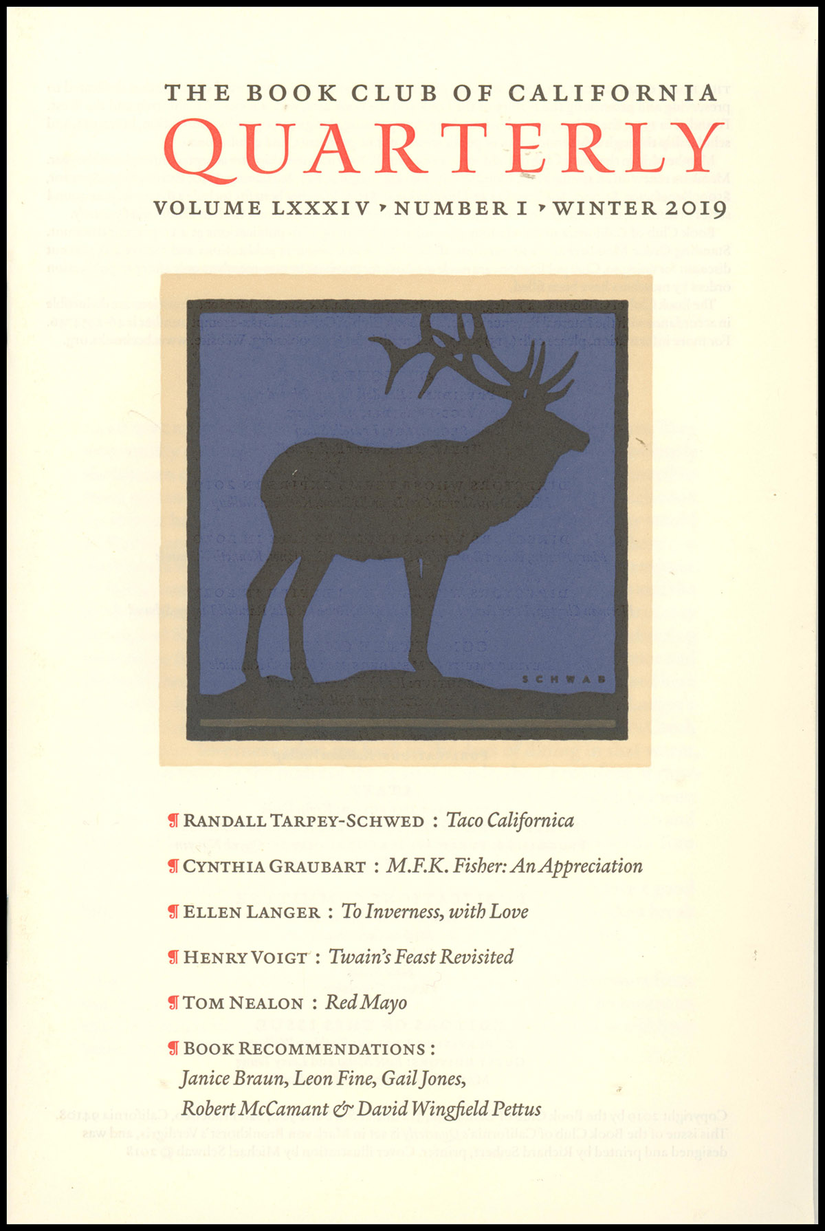 The Book Club of California (LXXXIV Number 1, Winter 2019)