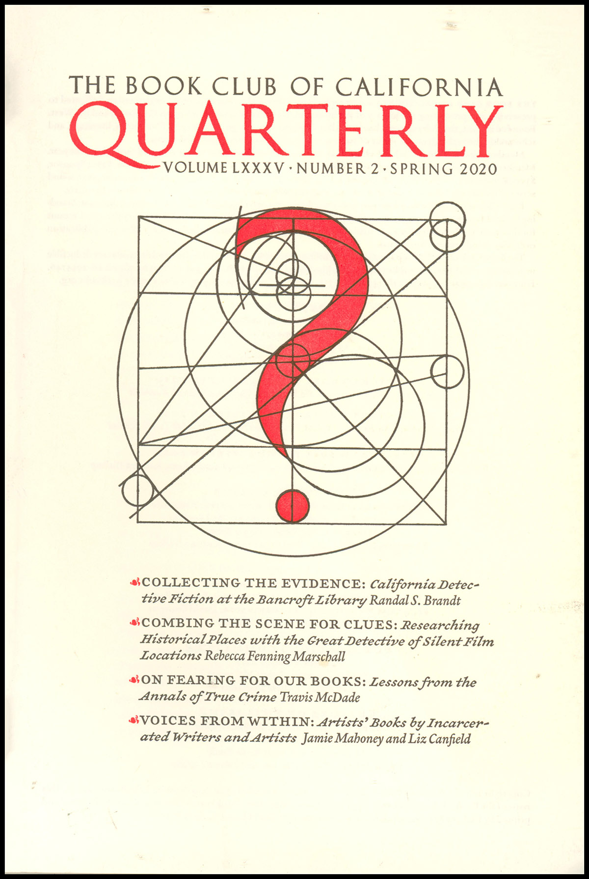 The Book Club of California: (LXXXV, Number 2, Spring 2020)