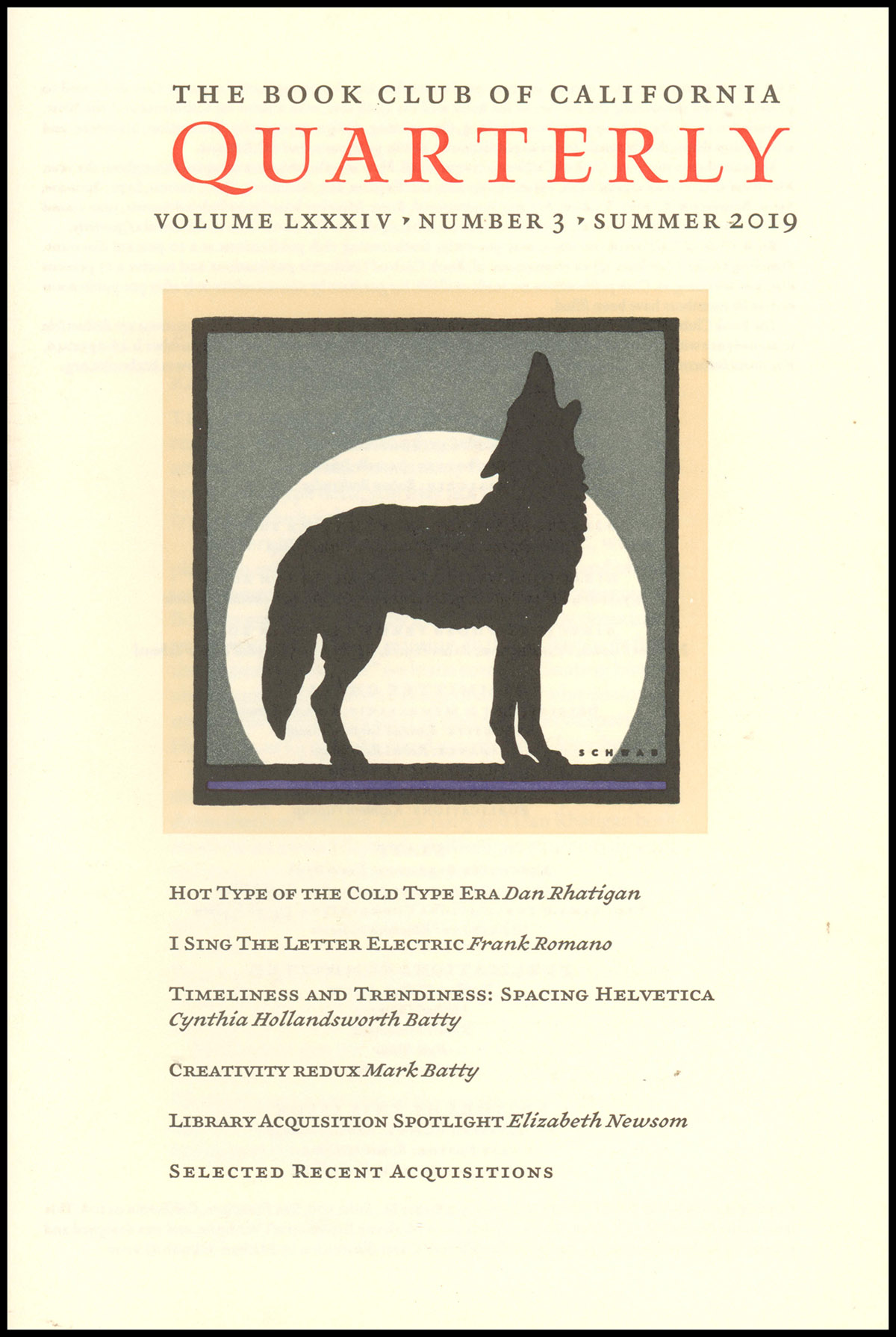 The Book Club of California: (LXXXIV, Number 3, Summer 2019)