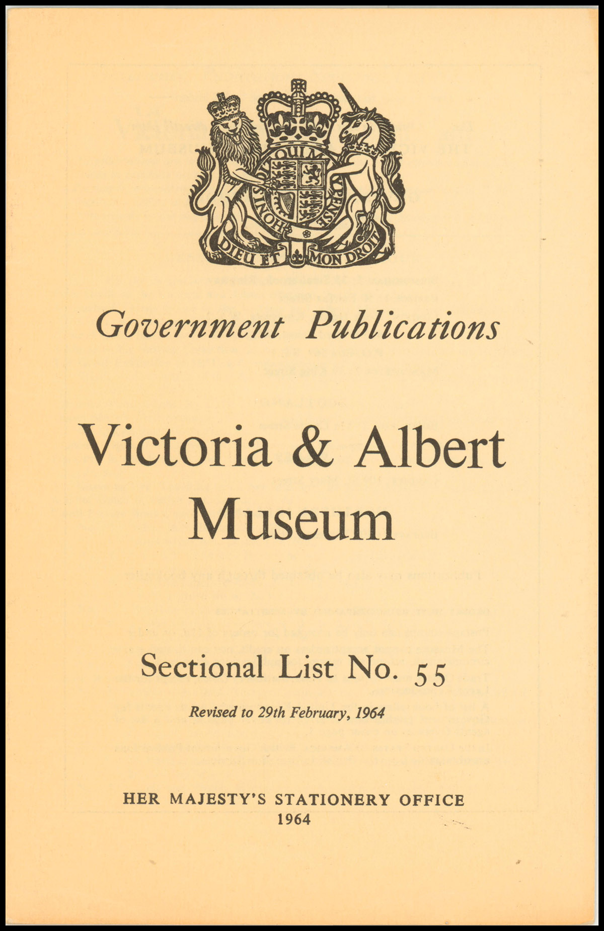 Victoria and Albert Museum (Government Publications. Sectional List No 55, Revised to 29 February 1964)