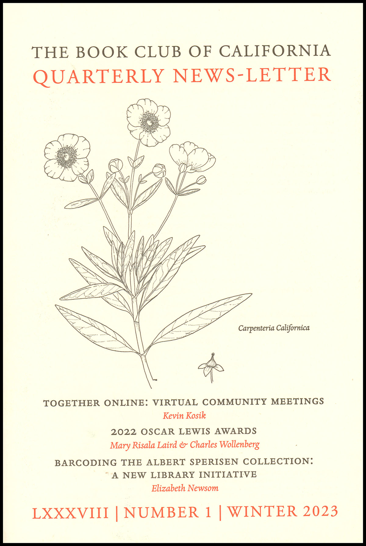 The Book Club of California Quarterly Newsletter (Volume 88, Number 1, Winter 2023)