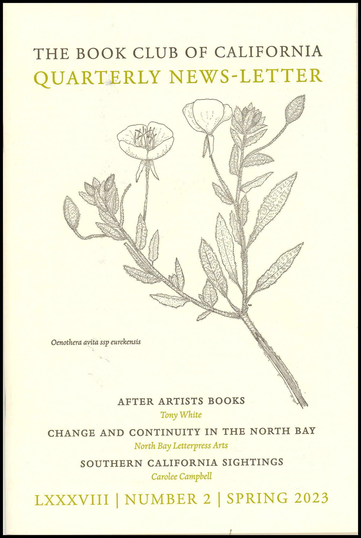 The Book Club of California Quarterly Newsletter (Volume 88, Number 2, Spring 2023)