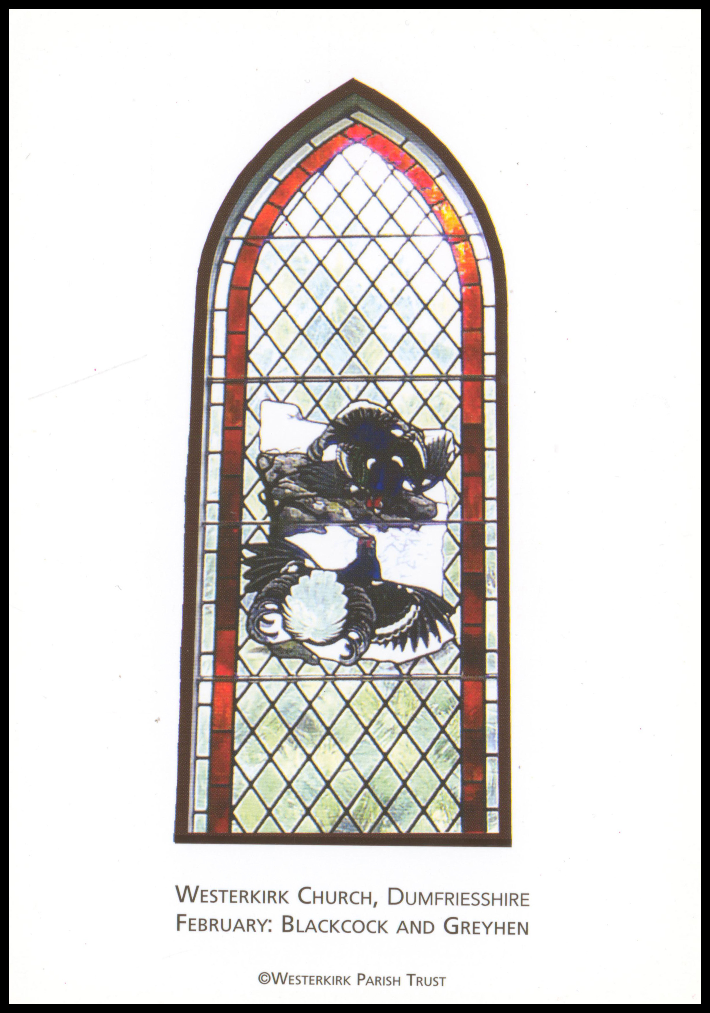 Postcard: Westerkerk Church, Dumfriesshire February: Blackcock and Greyhen